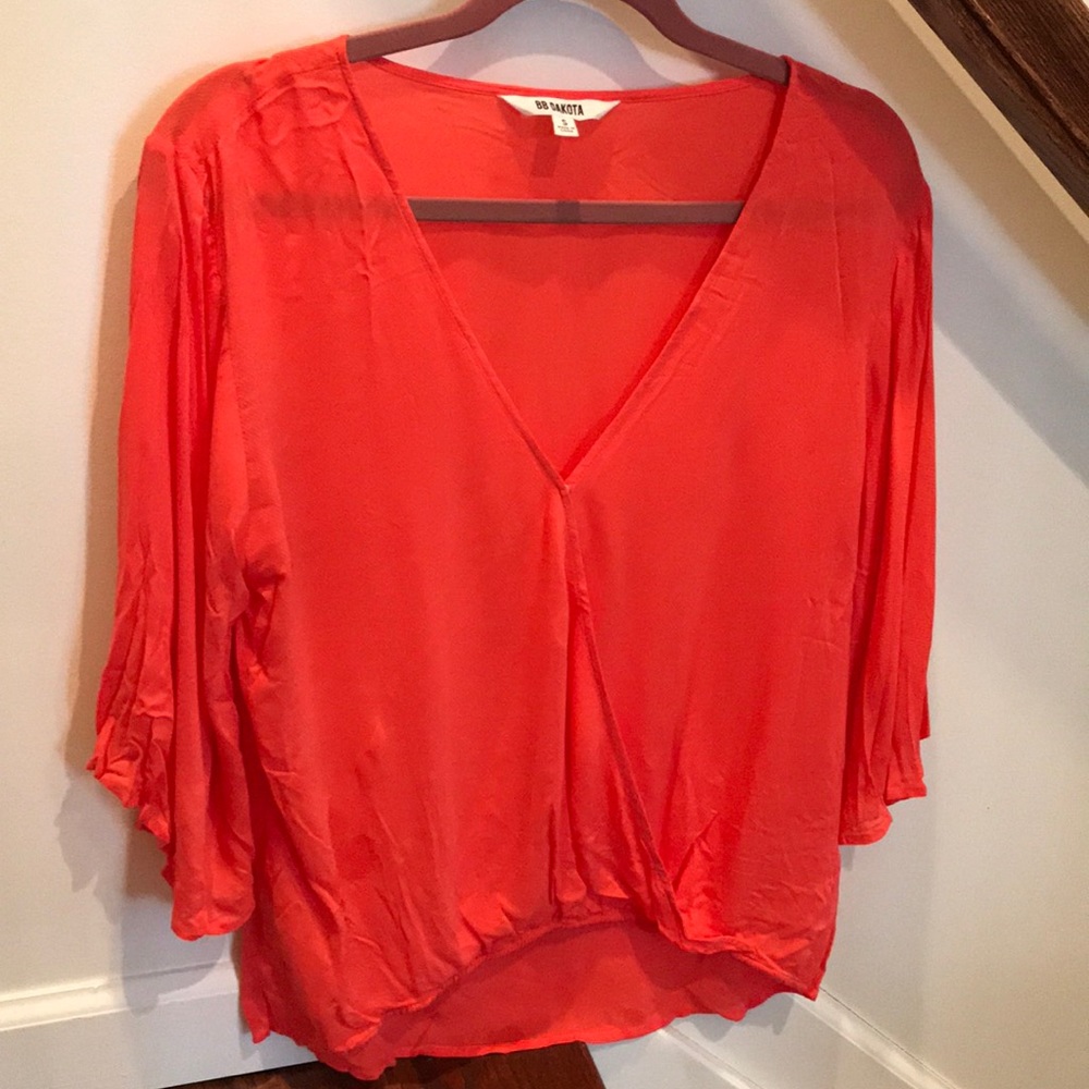 BB Dakota Coral Wrap Bell Sleeve Blouse